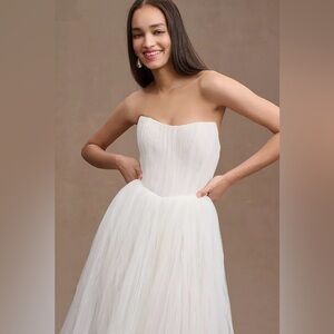 Watters Magali Strapless Pleated Mesh Wedding Gown
